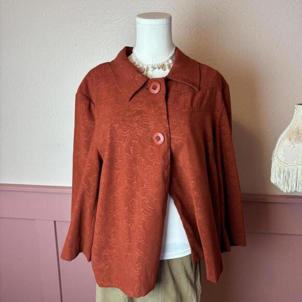 vtg 90s cottage boho pleated bolero requirements sz xl burnt orange red floral
